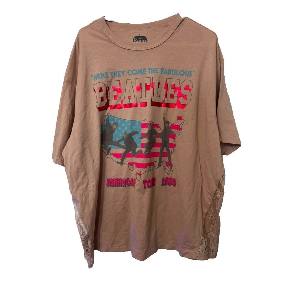 The Beatles American Tour Graphic Shirt Women XXL Beige Lace Tee New
